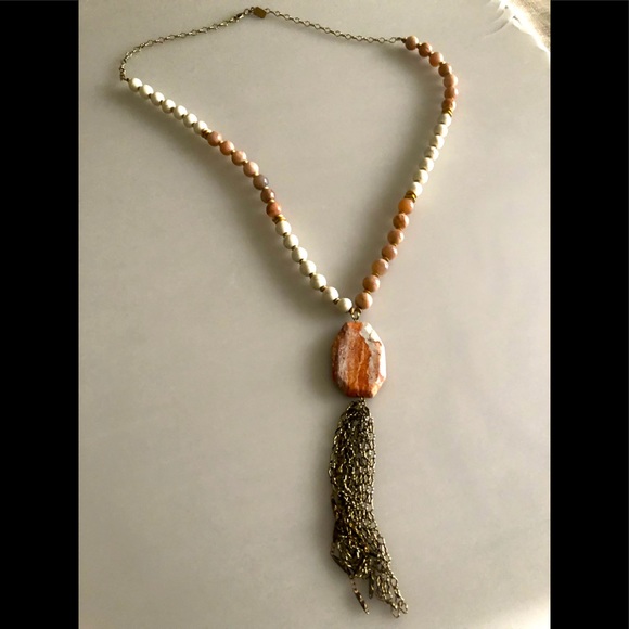 DEAL!!any 2 for 20, 3 for 25! Anthro pendant, peach, ivory beads and tassle - Picture 1 of 3